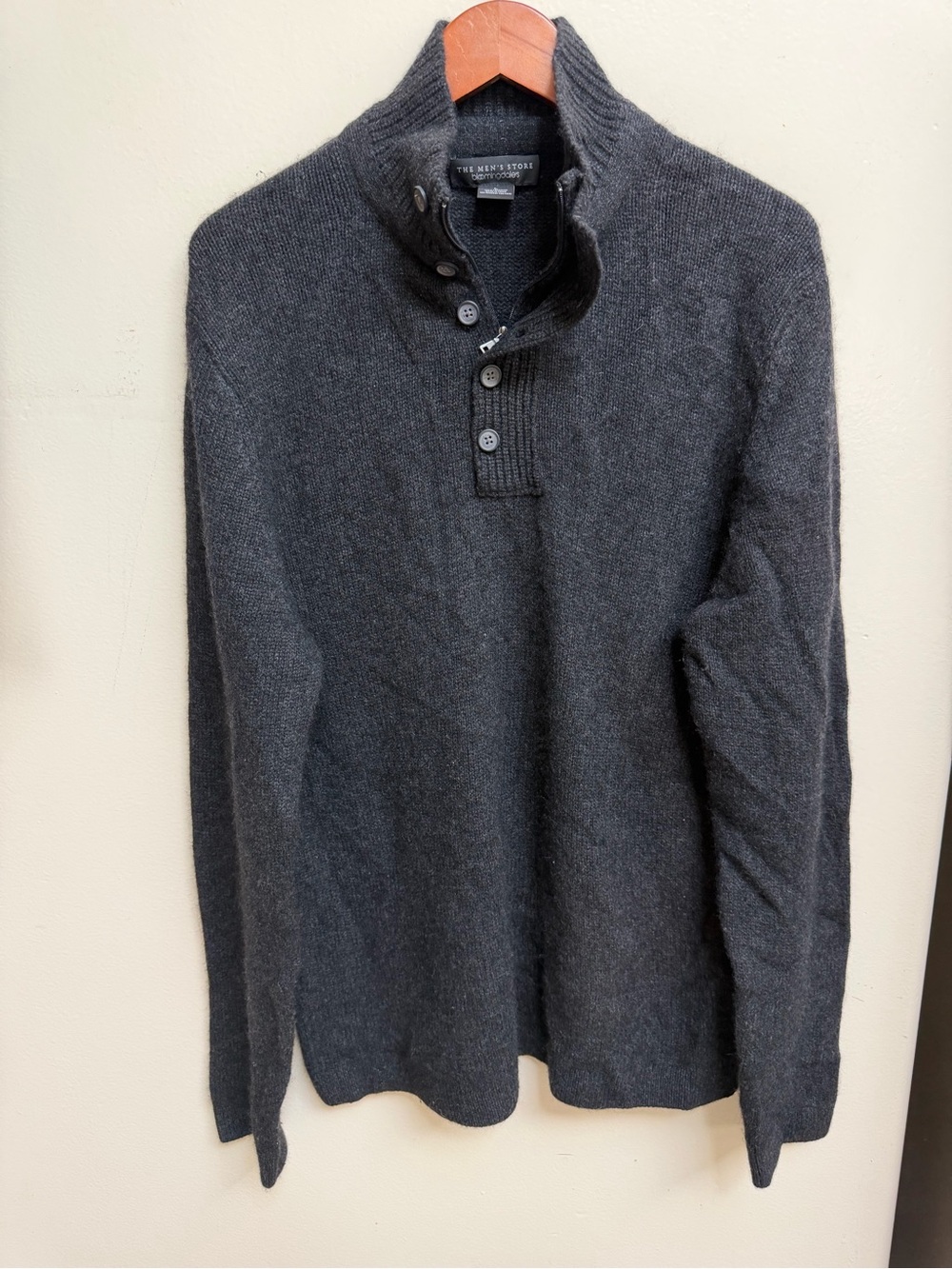 The Men's Store Bloomingdales Cashmere Charcoal Button-Front Mock Neck Sweater